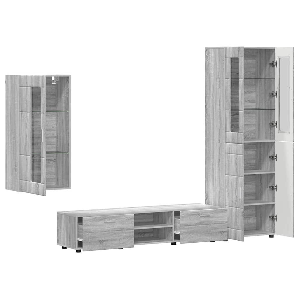 TV-Schrankset mit Tür FLORIN 3 pcs Graues Sonoma Holzwerkstoff