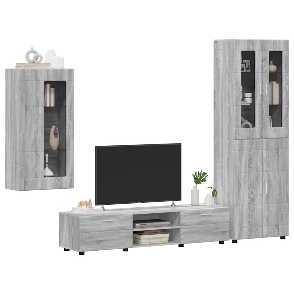TV-Schrankset mit Tür FLORIN 3 pcs Graues Sonoma Holzwerkstoff