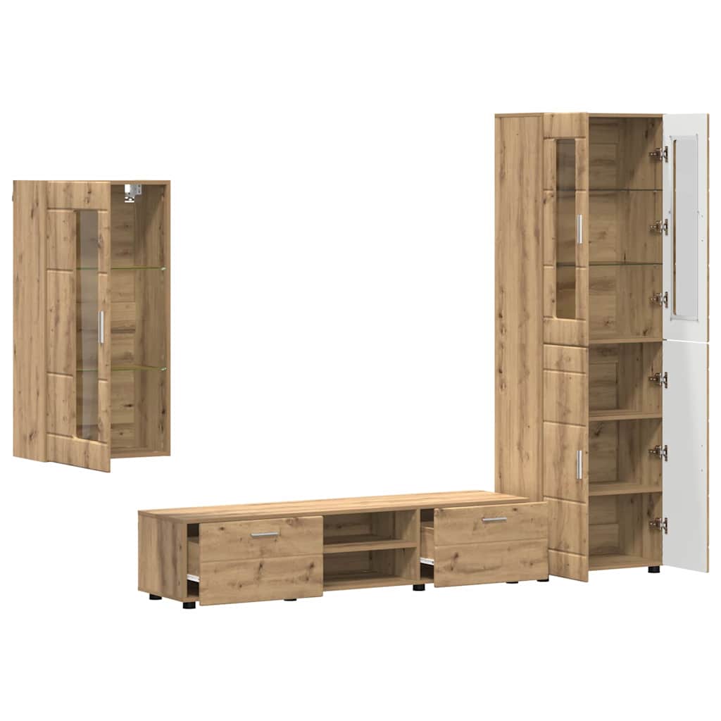 TV-Schrankset mit Tür FLORIN 3 pcs Artisan-Eiche Holzwerkstoff