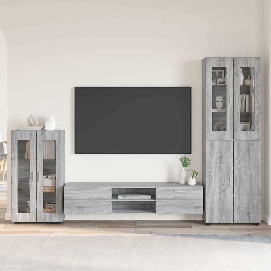 TV-Schrankset mit Tür FLORIN 3 pcs Graues Sonoma Holzwerkstoff