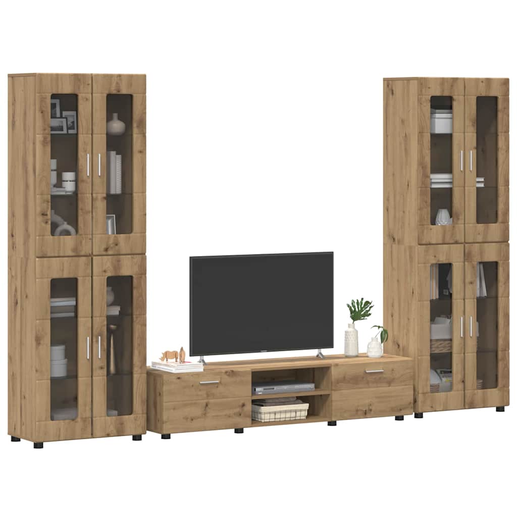 TV-Schrankset mit Tür FLORIN 3 pcs Artisan-Eiche Holzwerkstoff