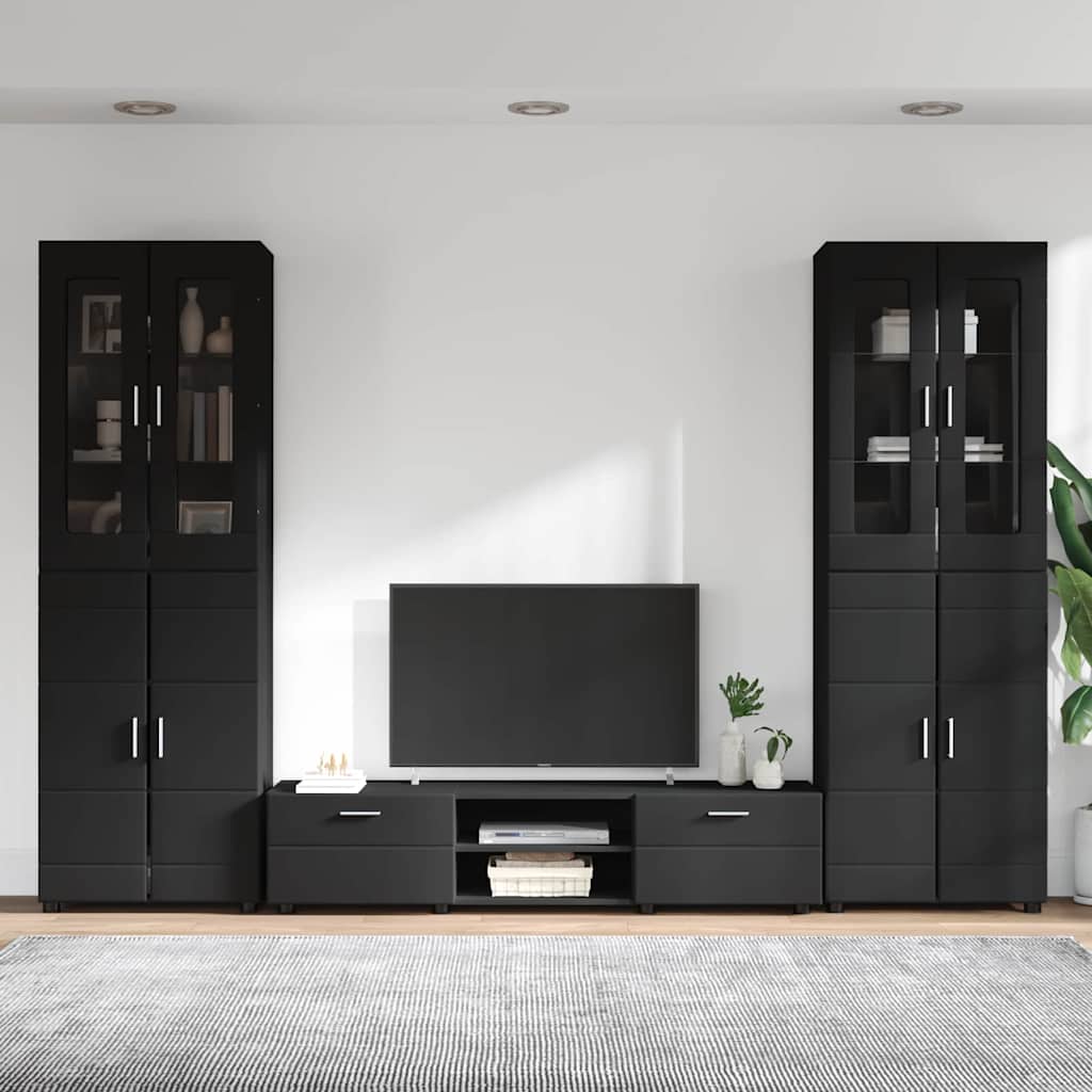 TV-Schrankset mit Schubladen FLORIN 3 pcs Schwarz Holzwerkstoff