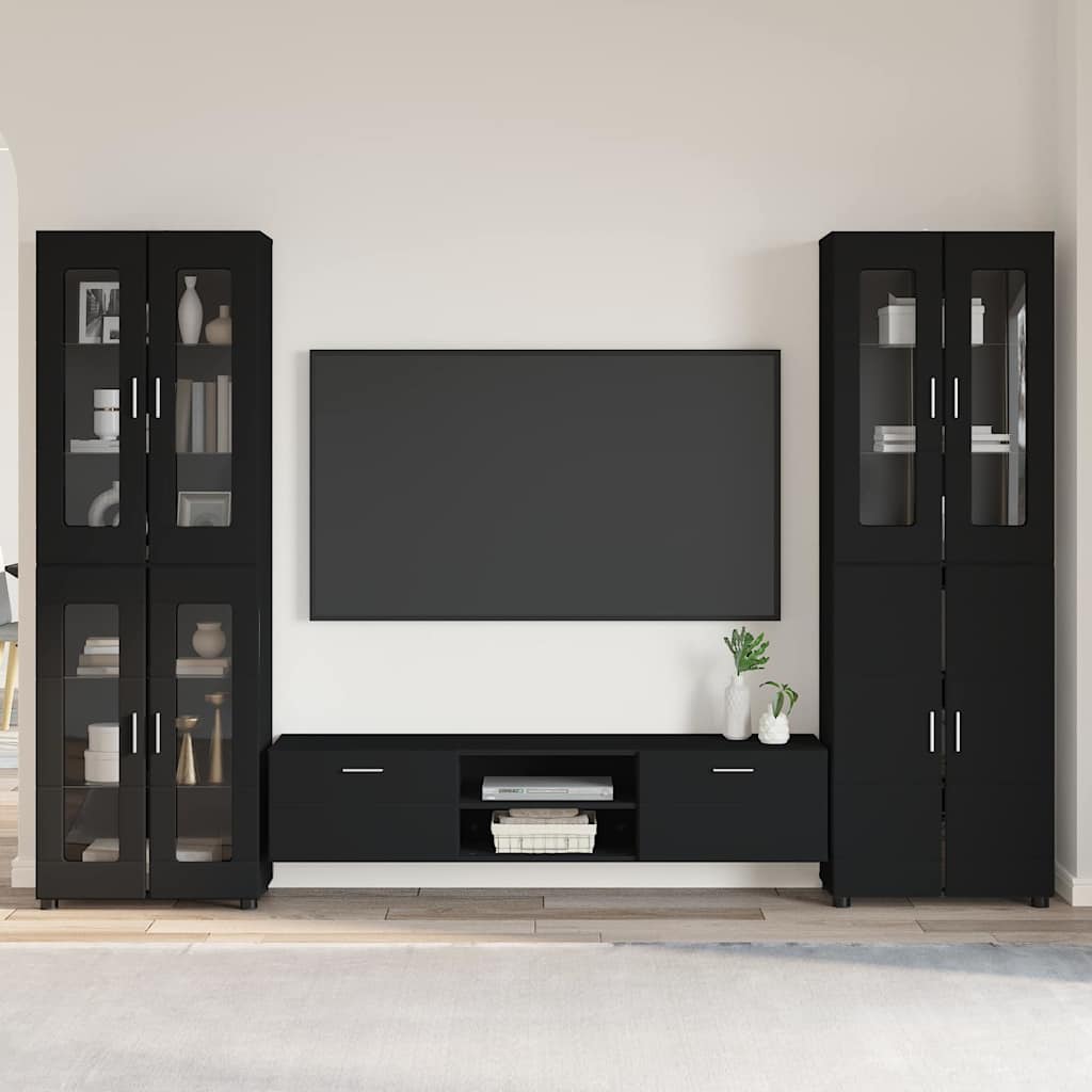 TV-Schrankset mit Schubladen FLORIN 3 pcs Schwarz Holzwerkstoff