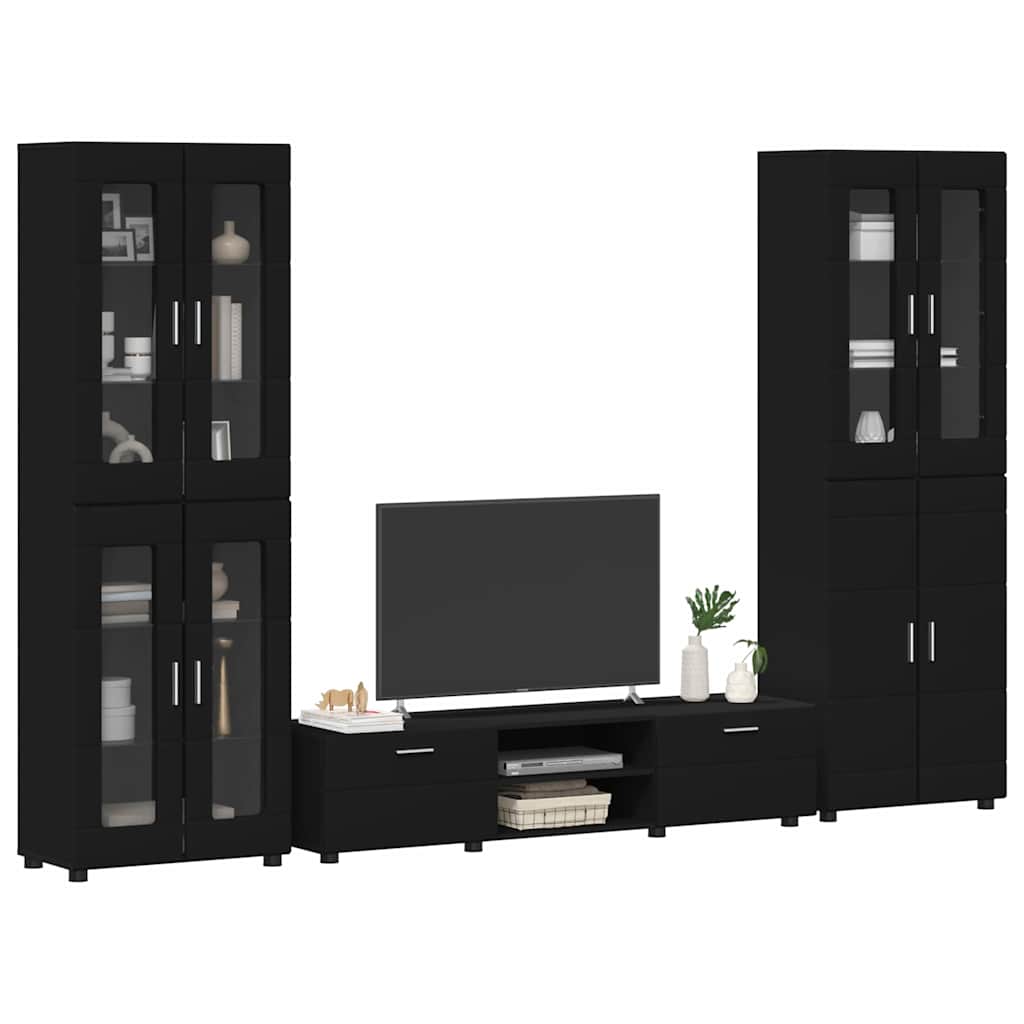 TV-Schrankset mit Schubladen FLORIN 3 pcs Schwarz Holzwerkstoff