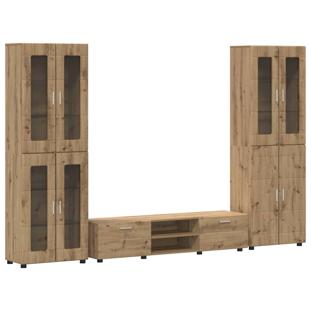 TV-Schrankset mit Tür FLORIN 3 pcs Artisan-Eiche Holzwerkstoff