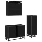 Badezimmermöbel-Set 3 pcs Schwarz Eichen-Optik Holzwerkstoff
