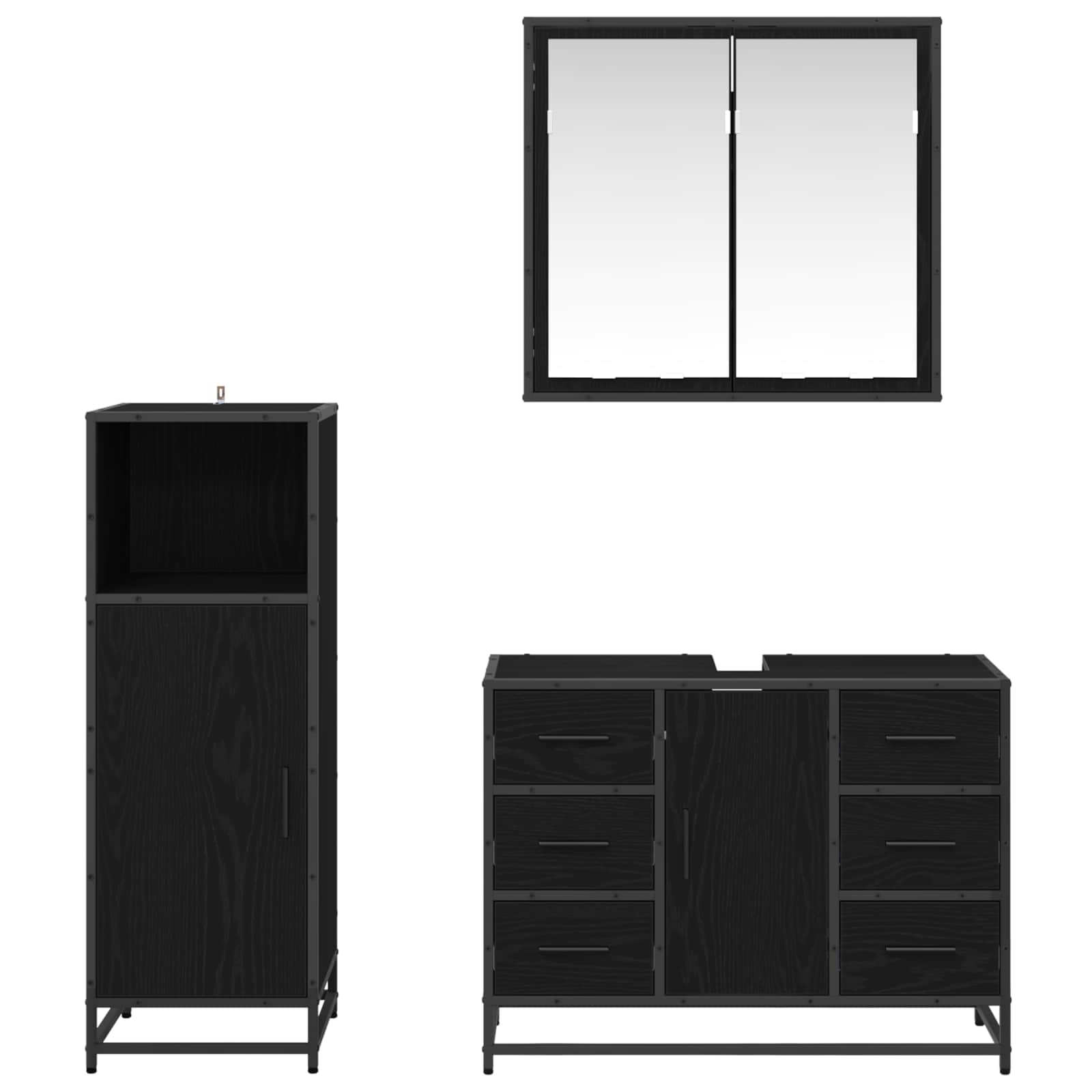 Badezimmermöbel-Set 3 pcs Schwarz Eichen-Optik Holzwerkstoff