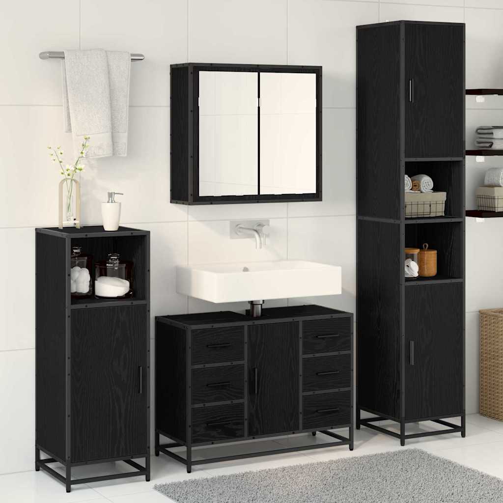 Badezimmermöbel-Set 4 pcs Schwarz Eichen-Optik Holzwerkstoff