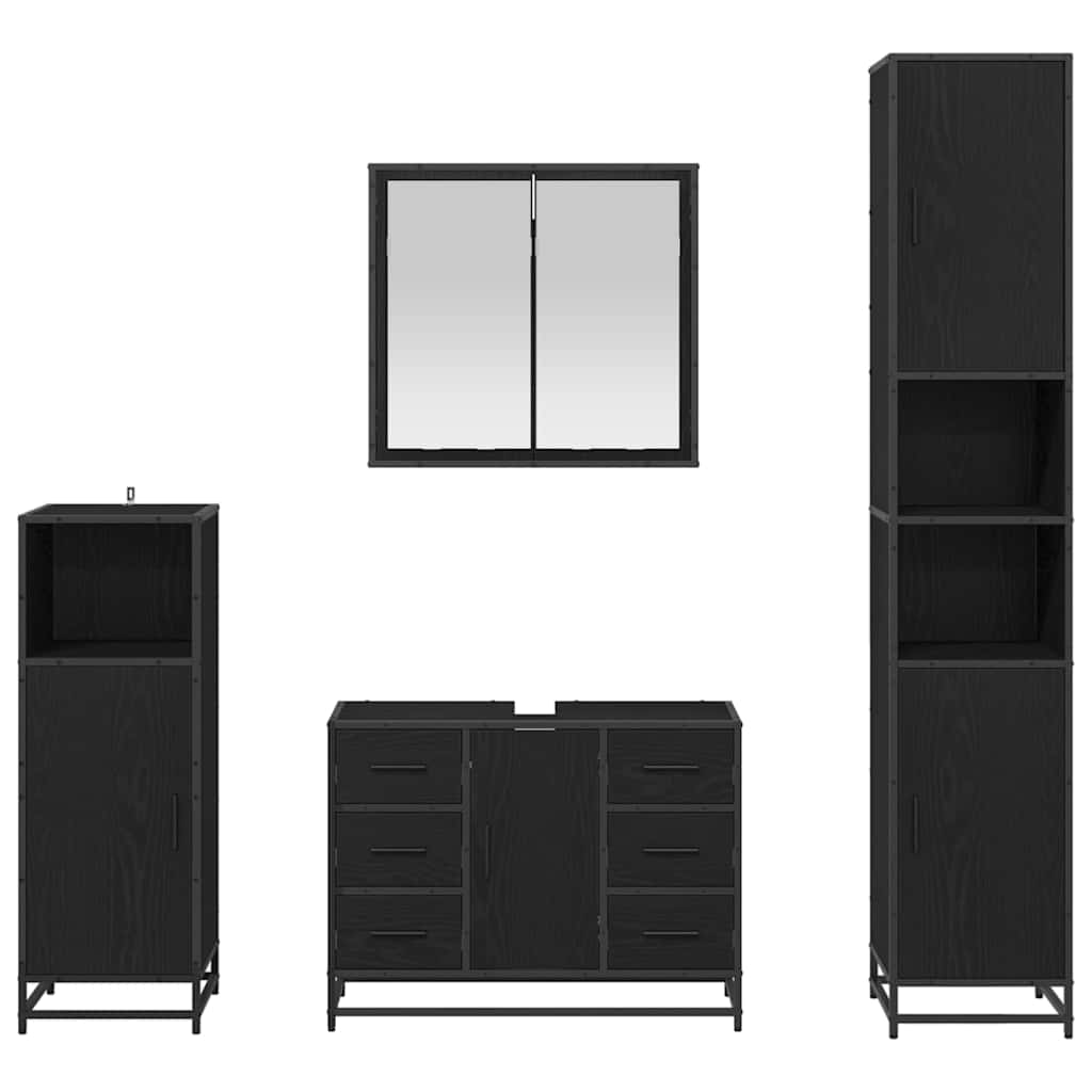 Badezimmermöbel-Set 4 pcs Schwarz Eichen-Optik Holzwerkstoff