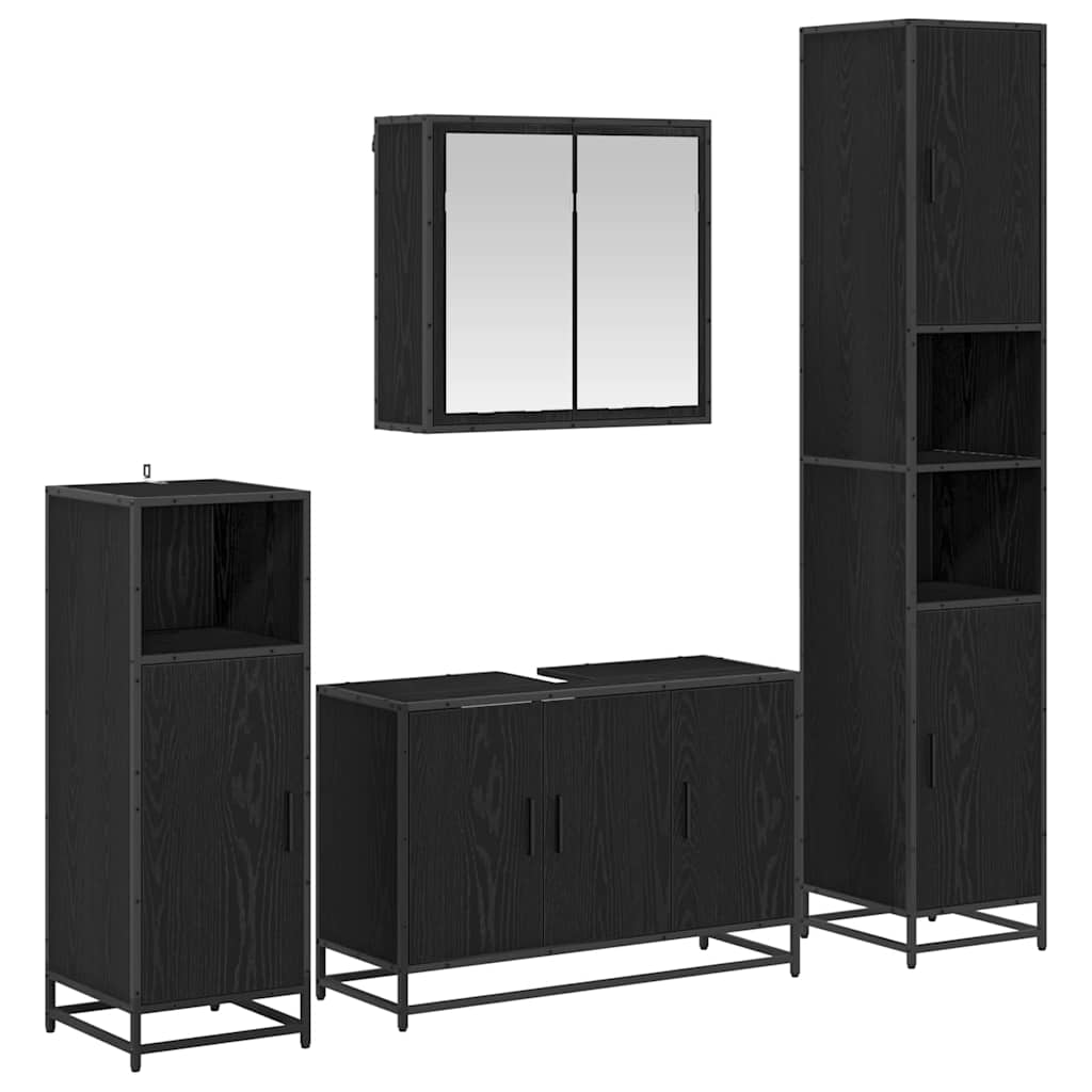 Badezimmermöbel-Set 4 pcs Schwarz Eichen-Optik Holzwerkstoff