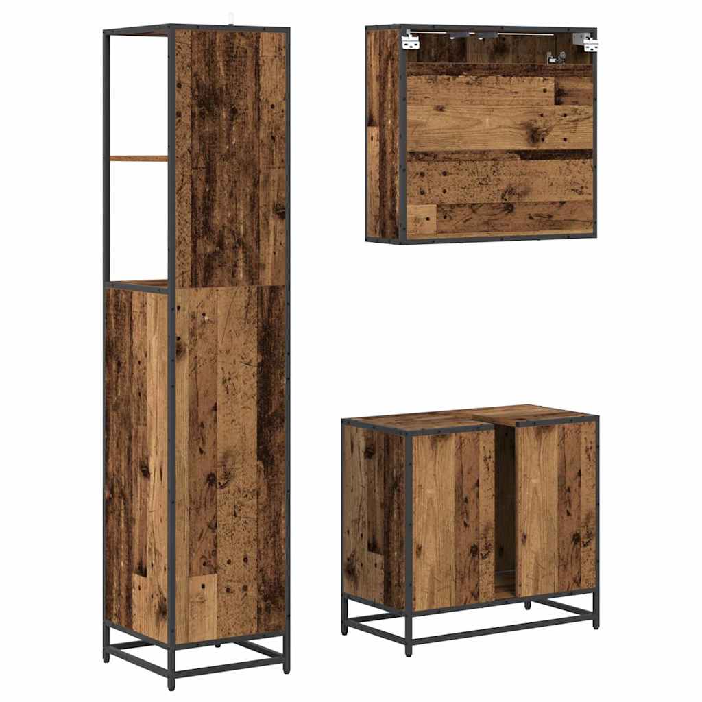 Badezimmermöbel-Set mit Schubladen 3 pcs Altholz Holzwerkstoff