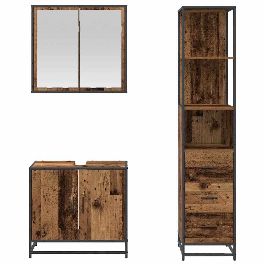 Badezimmermöbel-Set mit Schubladen 3 pcs Altholz Holzwerkstoff