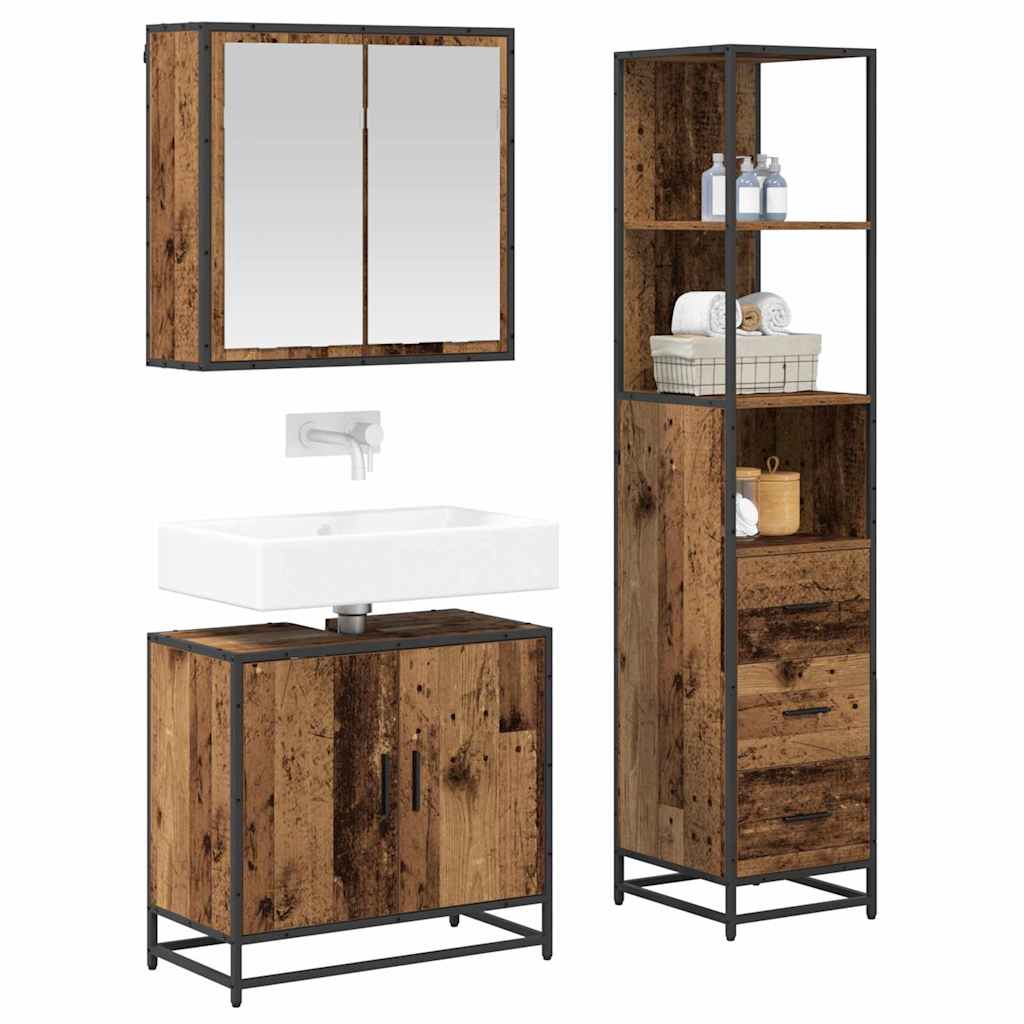Badezimmermöbel-Set mit Schubladen 3 pcs Altholz Holzwerkstoff