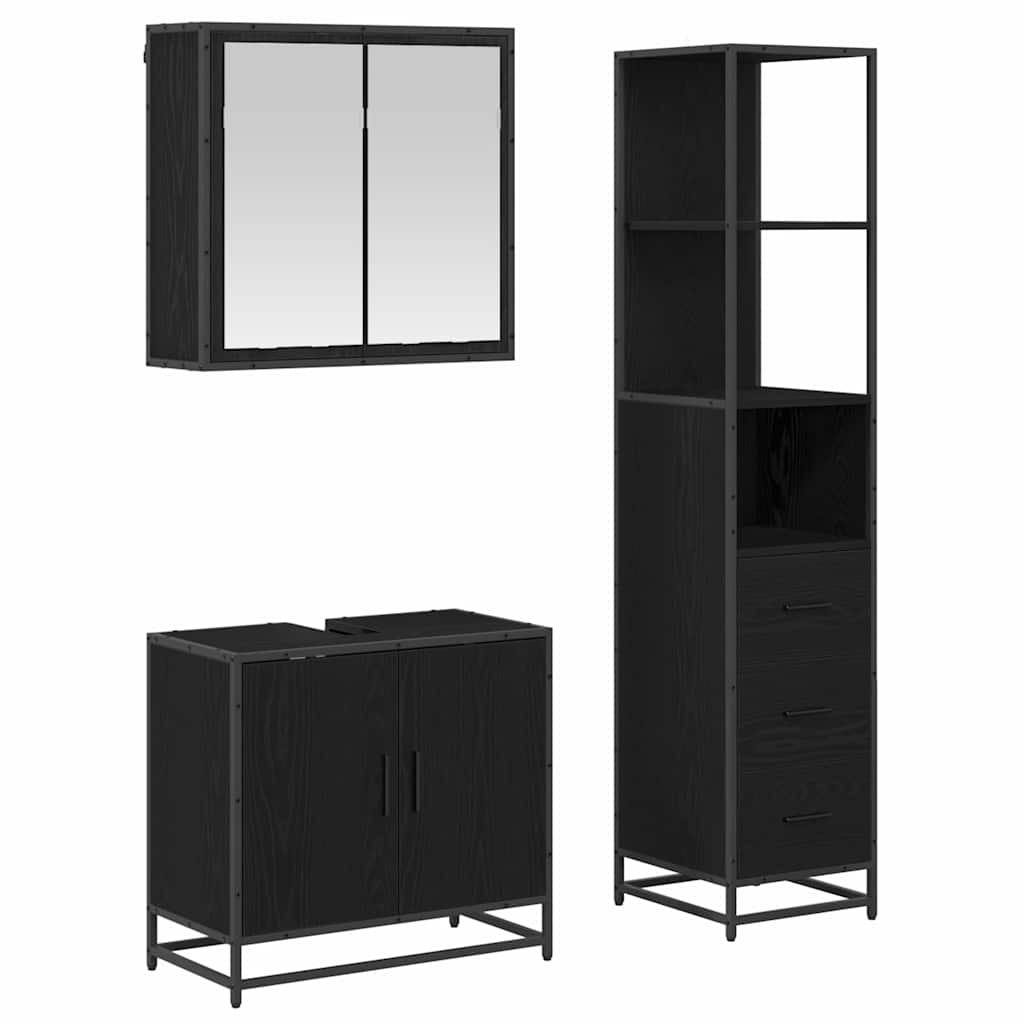 Badezimmermöbel-Set 3 pcs Schwarz Eichen-Optik Holzwerkstoff