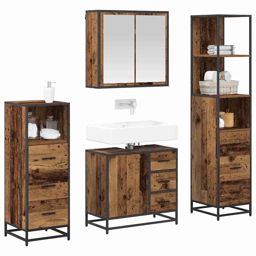 Badezimmermöbel-Set mit Schubladen 4 pcs Altholz Holzwerkstoff