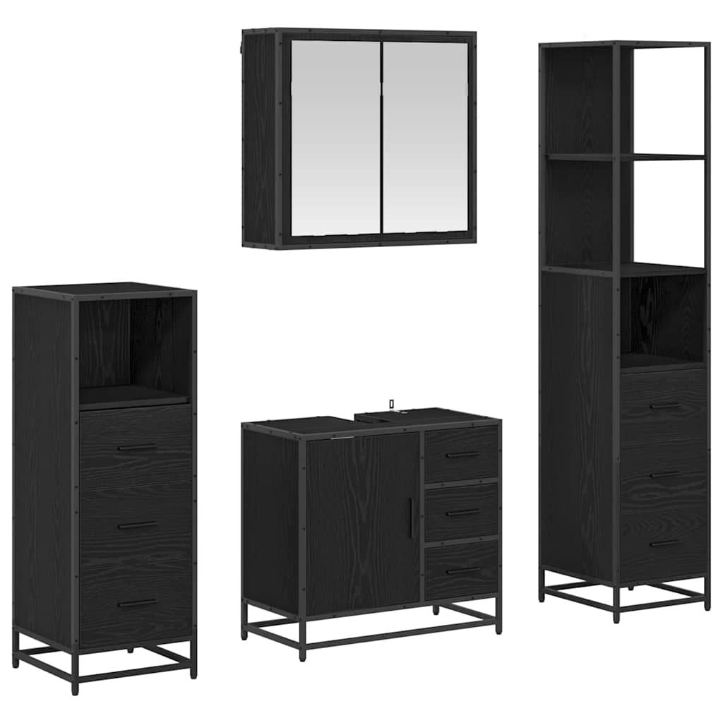 Badezimmermöbel-Set 4 pcs Schwarz Eichen-Optik Holzwerkstoff