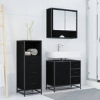 Badezimmermöbel-Set 3 pcs Schwarz Eichen-Optik Holzwerkstoff