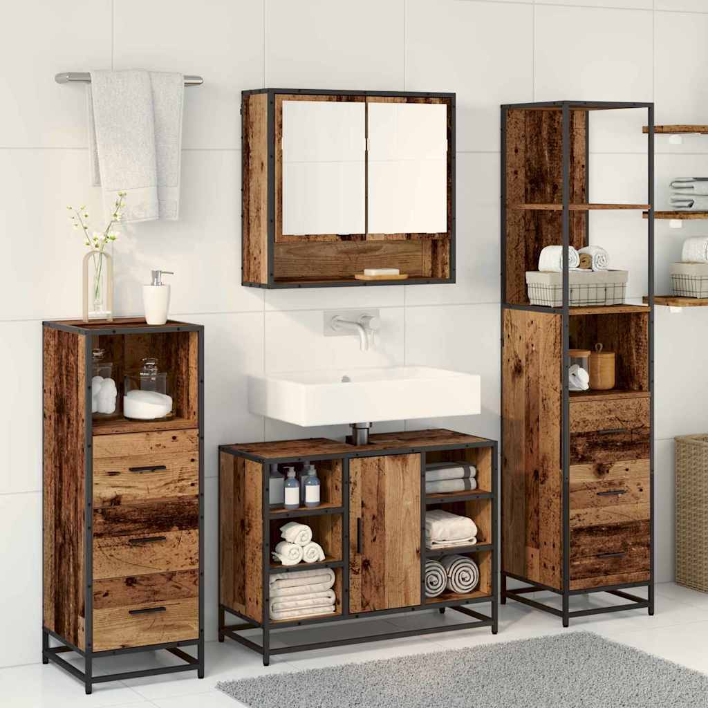 Badezimmermöbel-Set mit Schubladen 4 pcs Altholz Holzwerkstoff