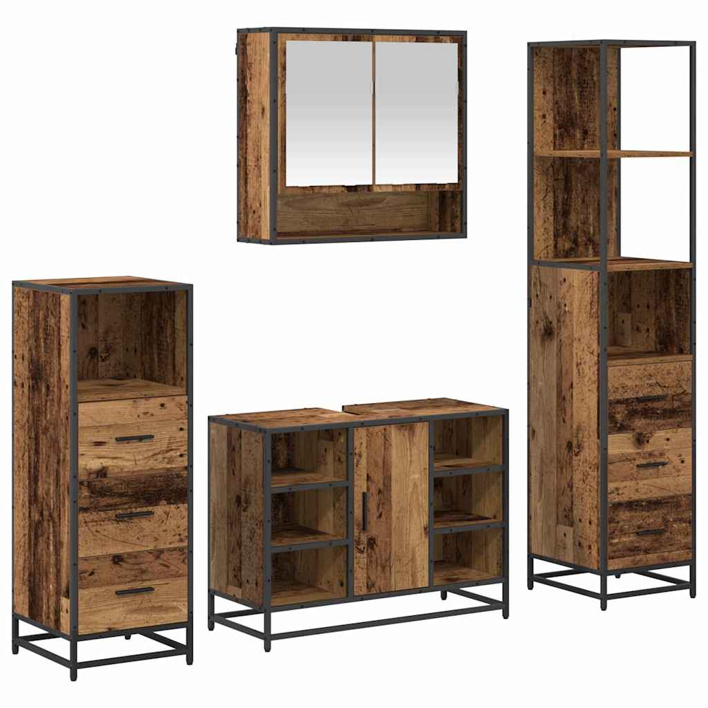 Badezimmermöbel-Set mit Schubladen 4 pcs Altholz Holzwerkstoff