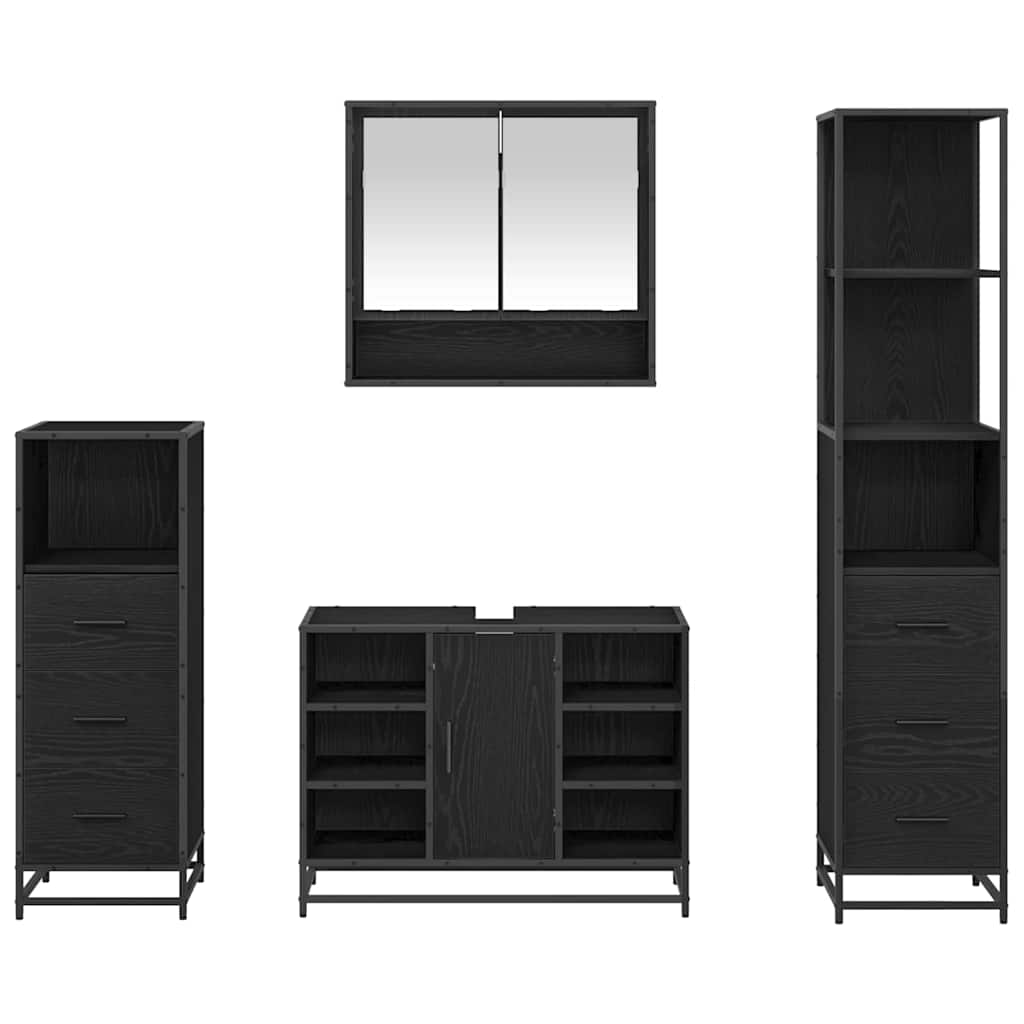 Badezimmermöbel-Set 4 pcs Schwarz Eichen-Optik Holzwerkstoff