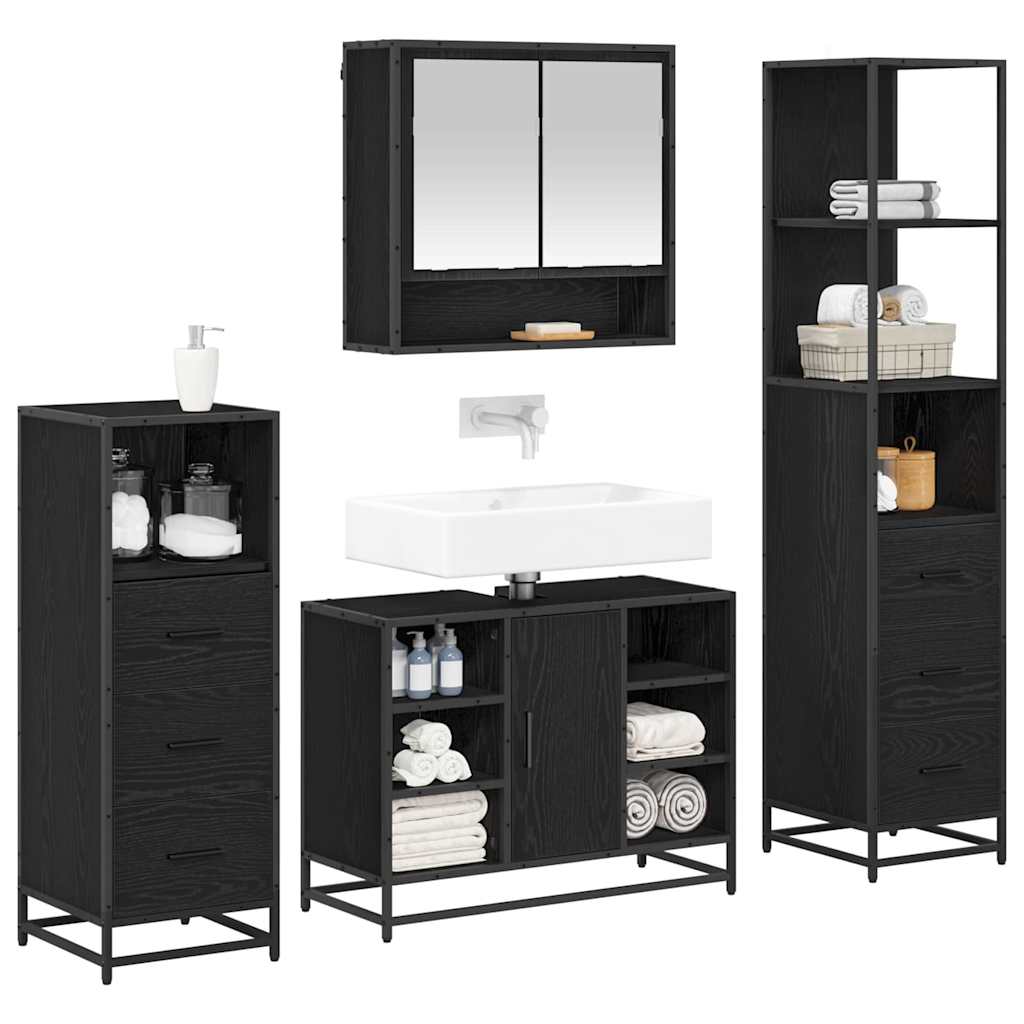 Badezimmermöbel-Set 4 pcs Schwarz Eichen-Optik Holzwerkstoff