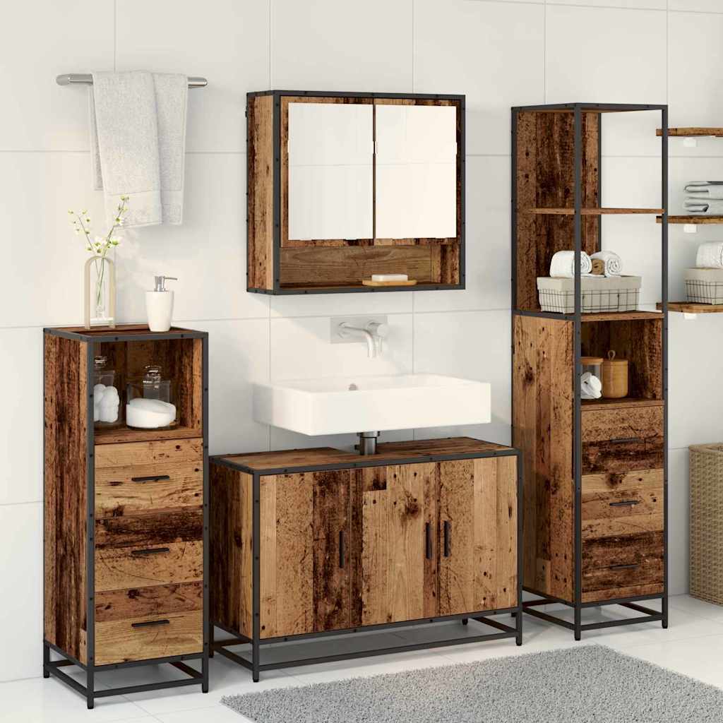 Badezimmermöbel-Set mit Schubladen 4 pcs Altholz Holzwerkstoff