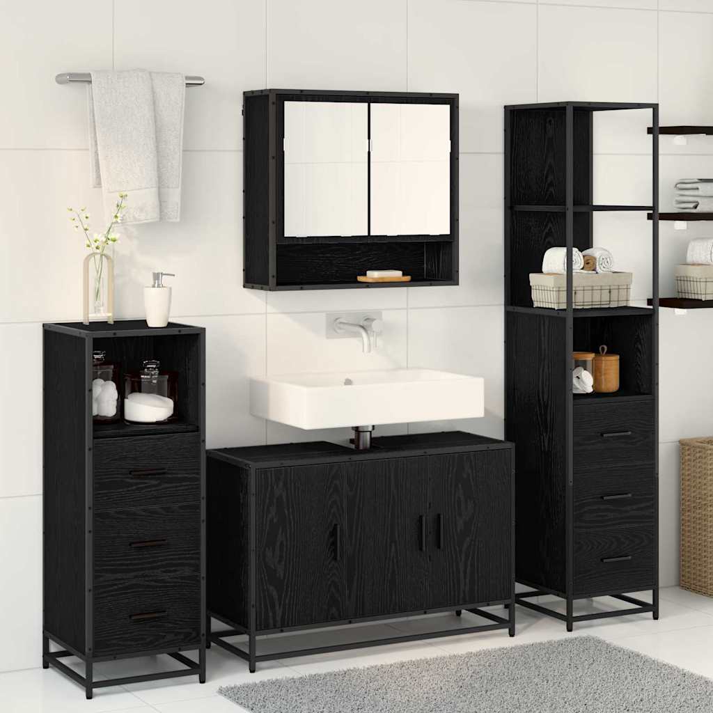 Badezimmermöbel-Set 4 pcs Schwarz Eichen-Optik Holzwerkstoff