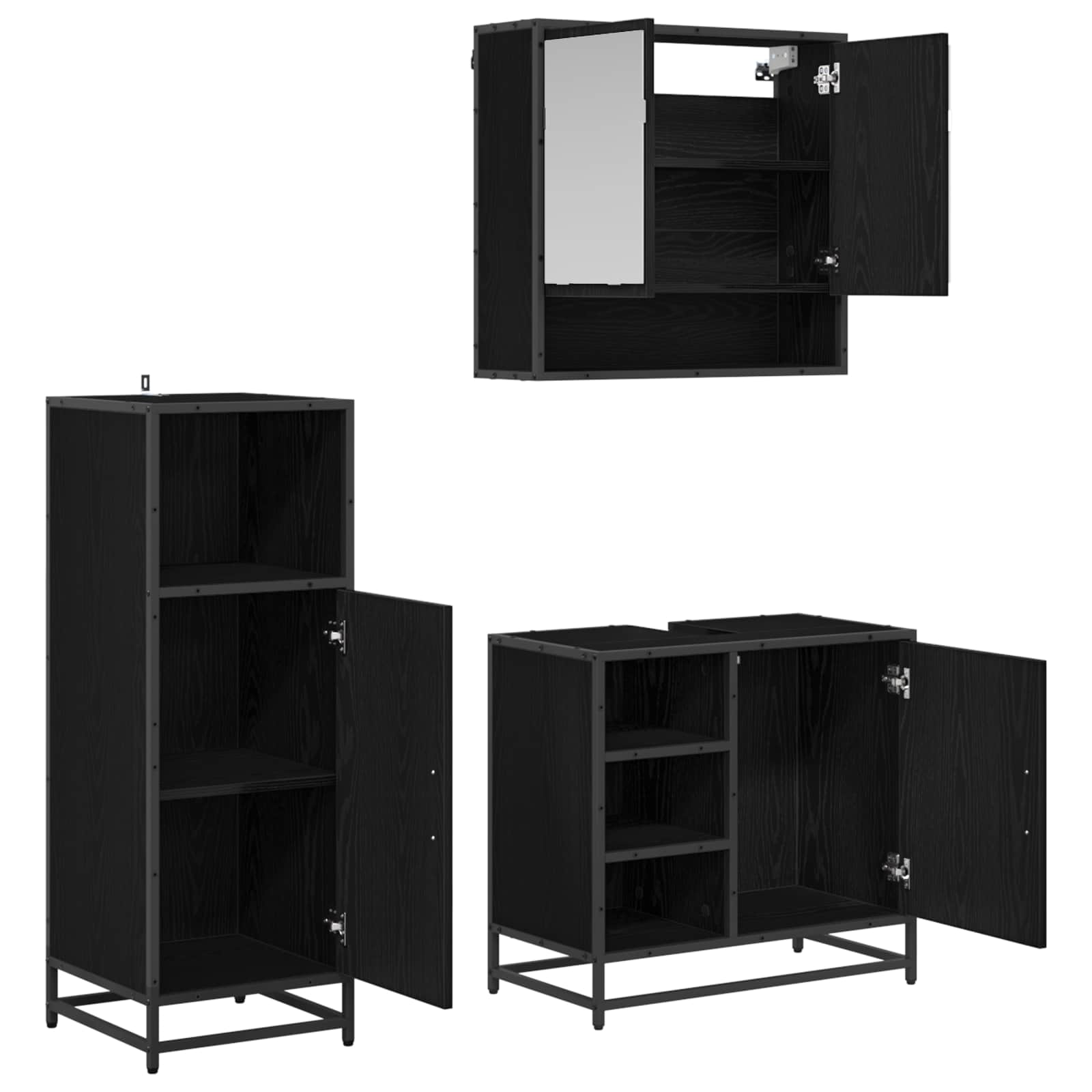Badezimmermöbel-Set 3 pcs Schwarz Eichen-Optik Holzwerkstoff
