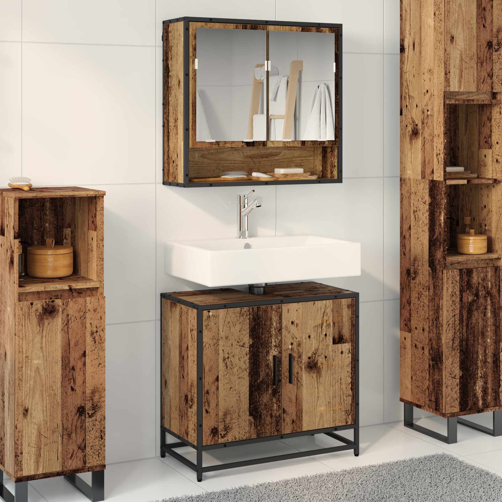Badezimmermöbel-Set mit Regal 2 pcs Altholz Holzwerkstoff