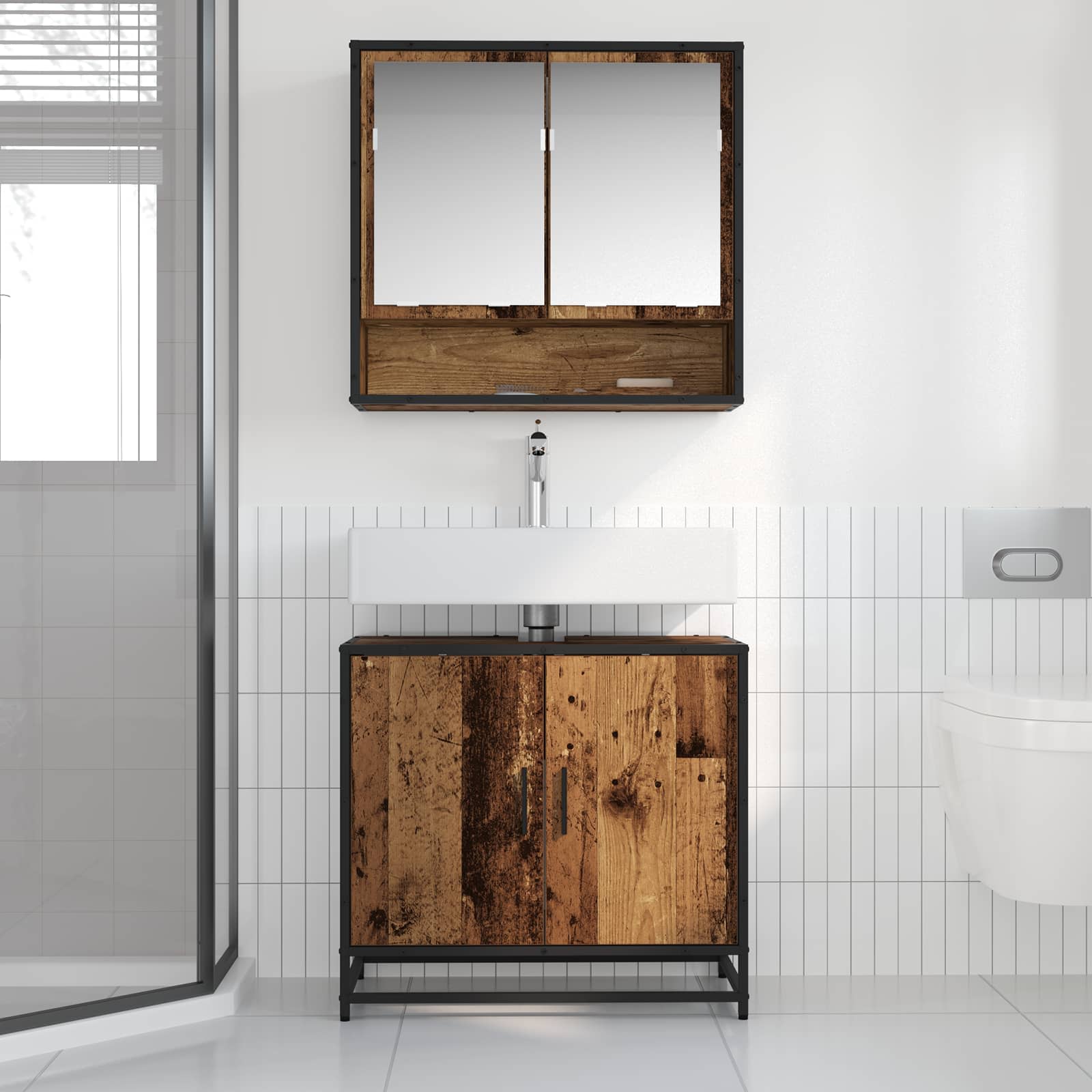 Badezimmermöbel-Set mit Regal 2 pcs Altholz Holzwerkstoff