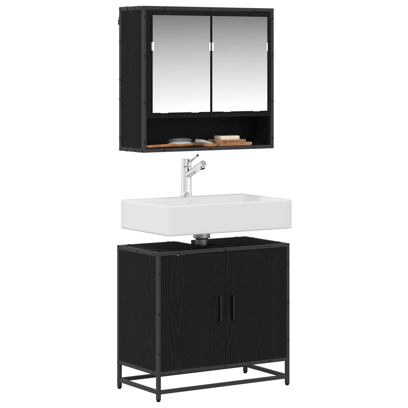 Badezimmermöbel-Set 2 pcs Schwarz Eichen-Optik Holzwerkstoff