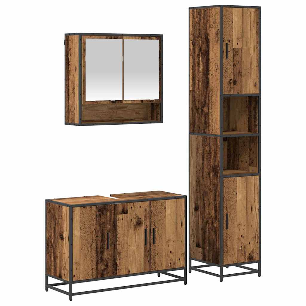 Badezimmermöbel-Set mit Regal 3 pcs Altholz Holzwerkstoff