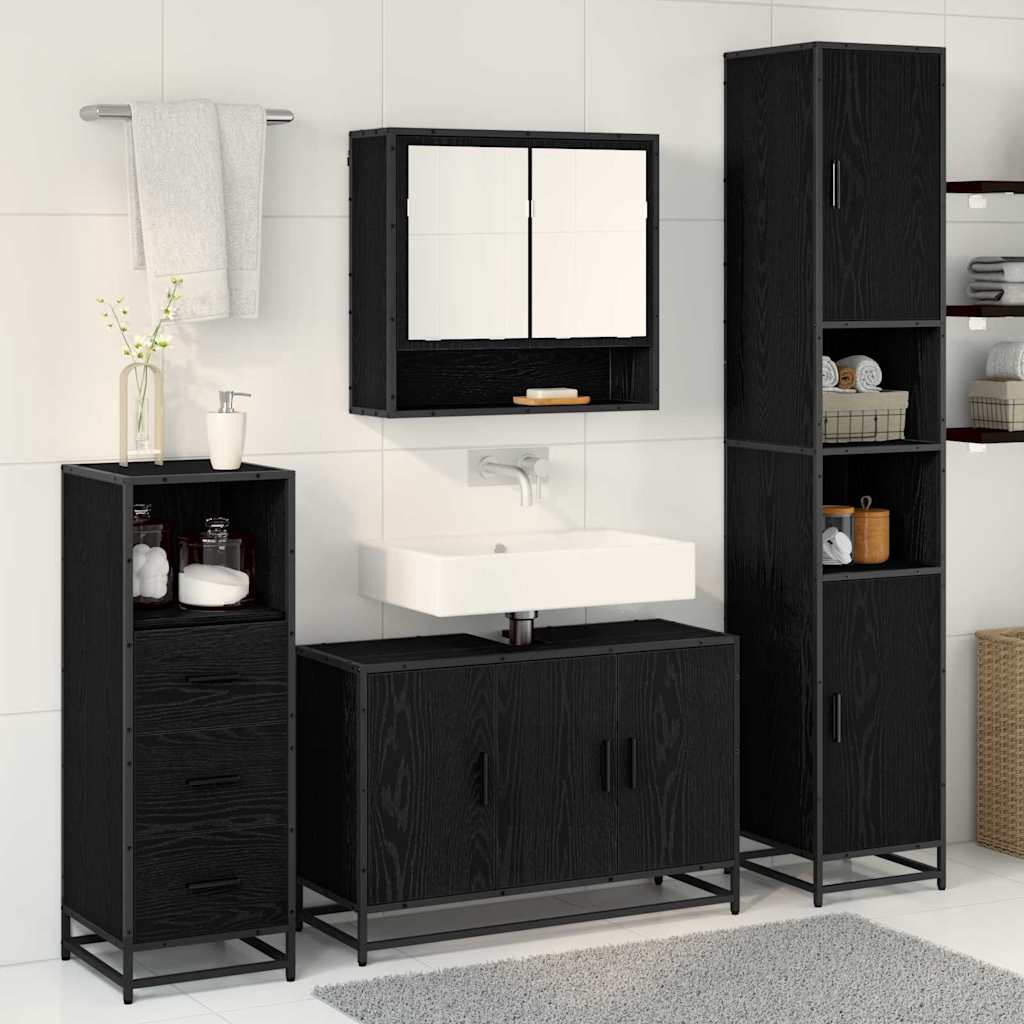 Badezimmermöbel-Set 3 pcs Schwarz Eichen-Optik Holzwerkstoff