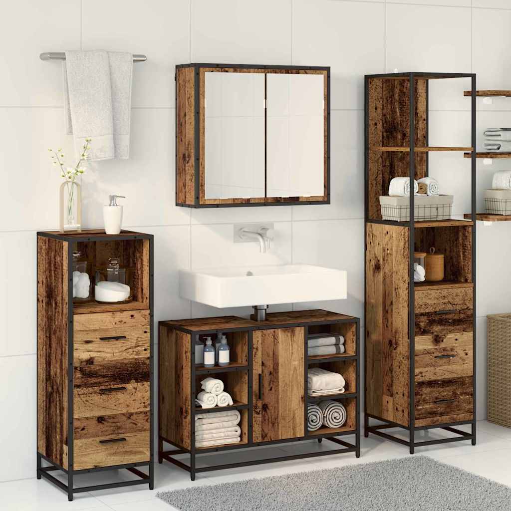 Badezimmermöbel-Set mit Schubladen 4 pcs Altholz Holzwerkstoff