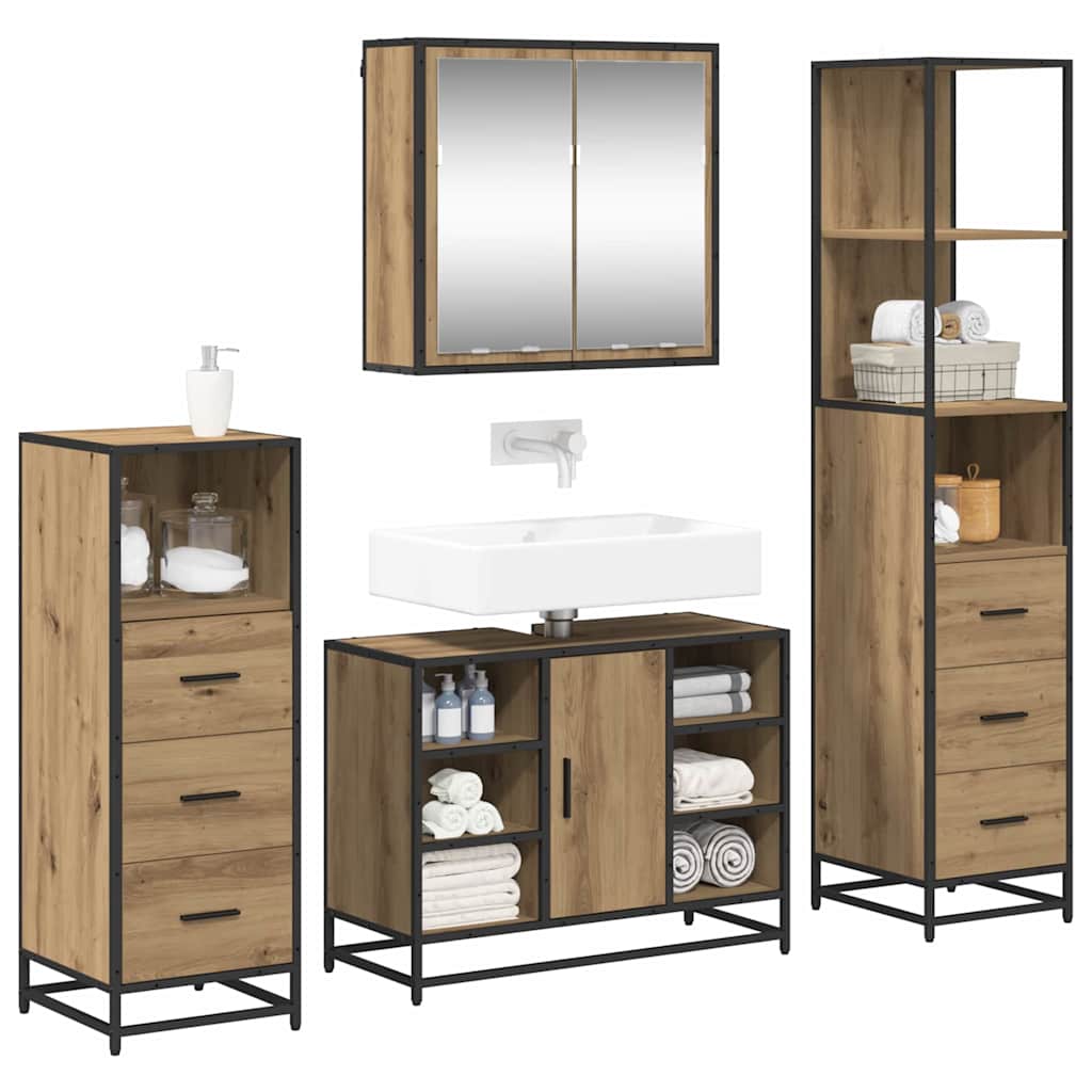 Badezimmermöbel-Set mit Regal 4 pcs Artisan-Eiche Holzwerkstoff