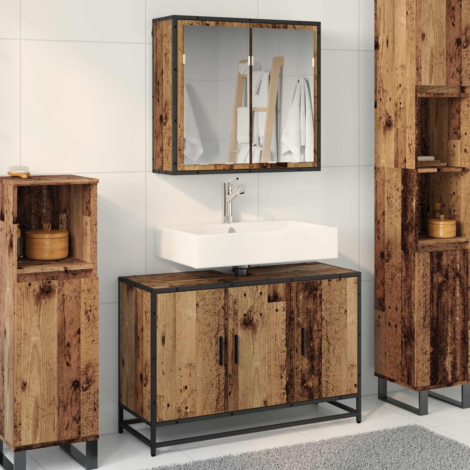 Badezimmermöbel-Set mit Regal 2 pcs Altholz Holzwerkstoff