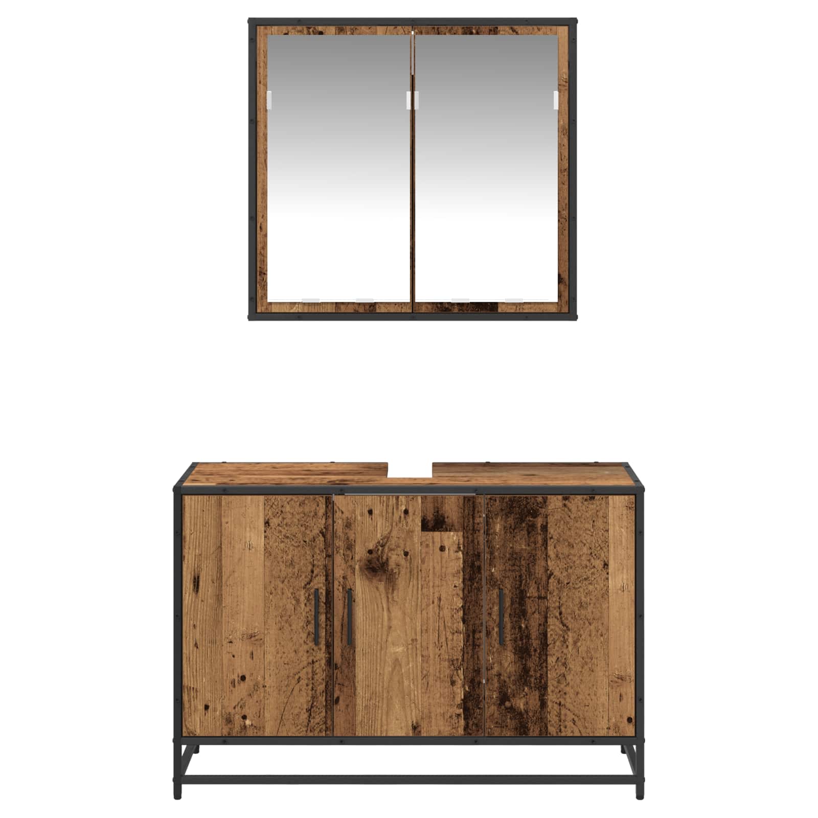 Badezimmermöbel-Set mit Regal 2 pcs Altholz Holzwerkstoff