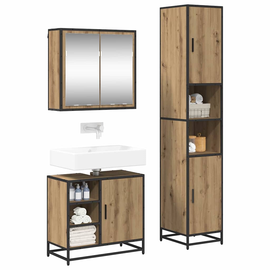 Badezimmermöbel-Set mit Regal 3 pcs Artisan-Eiche Holzwerkstoff