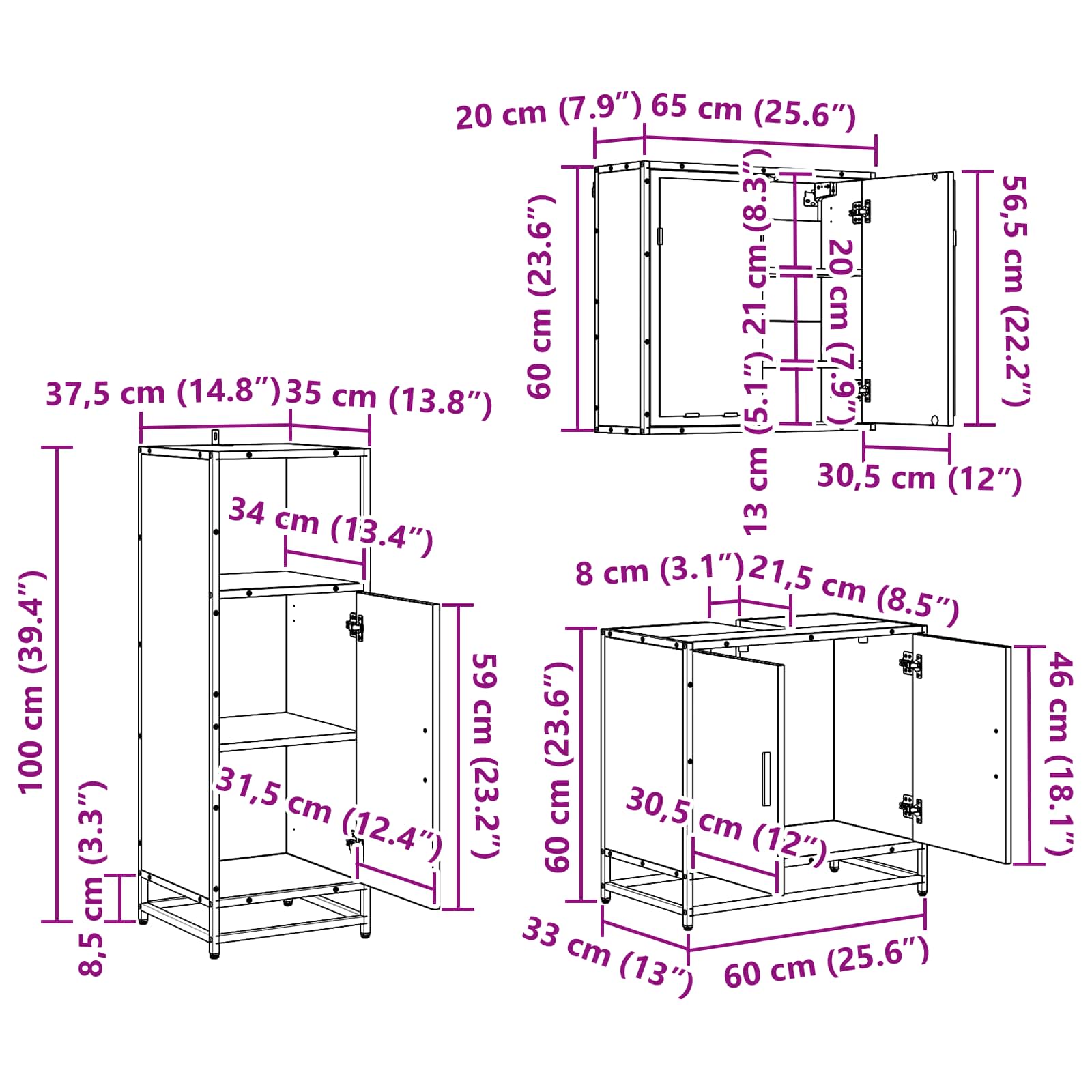 Badezimmermöbel-Set 3 pcs Schwarz Eichen-Optik Holzwerkstoff