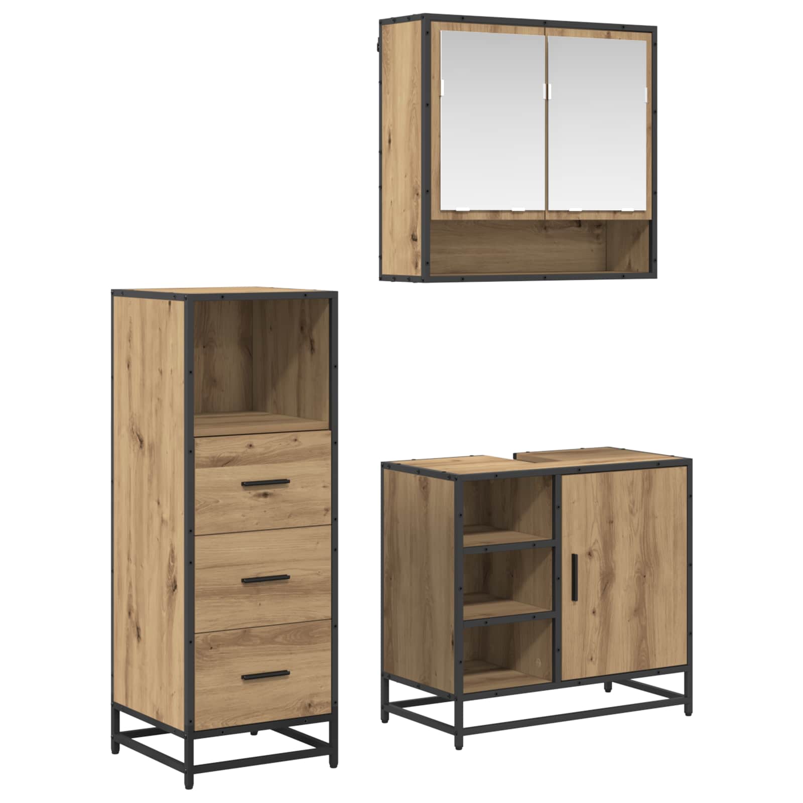 Badezimmermöbel-Set mit Regal 3 pcs Artisan-Eiche Holzwerkstoff