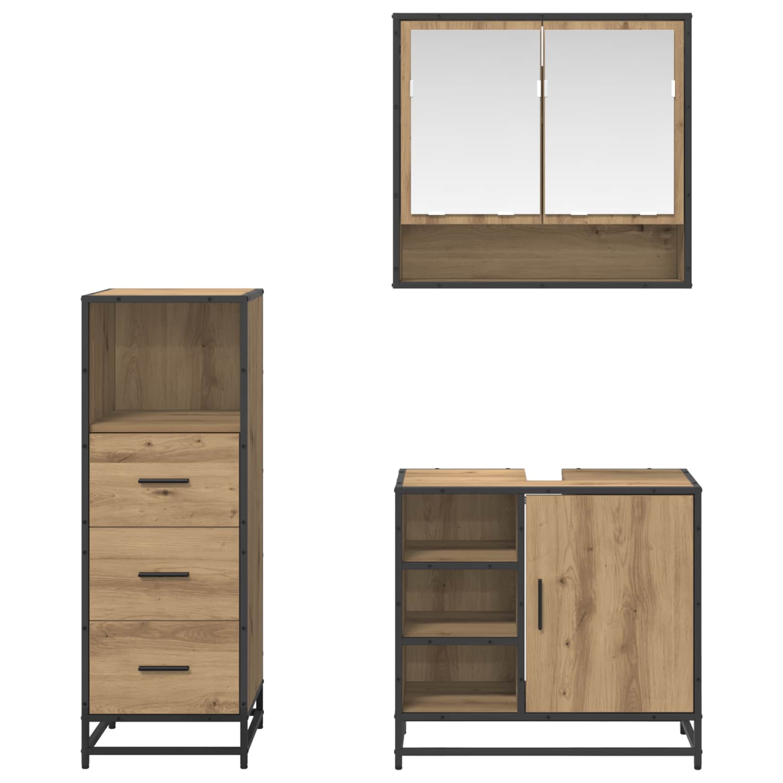 Badezimmermöbel-Set mit Regal 3 pcs Artisan-Eiche Holzwerkstoff