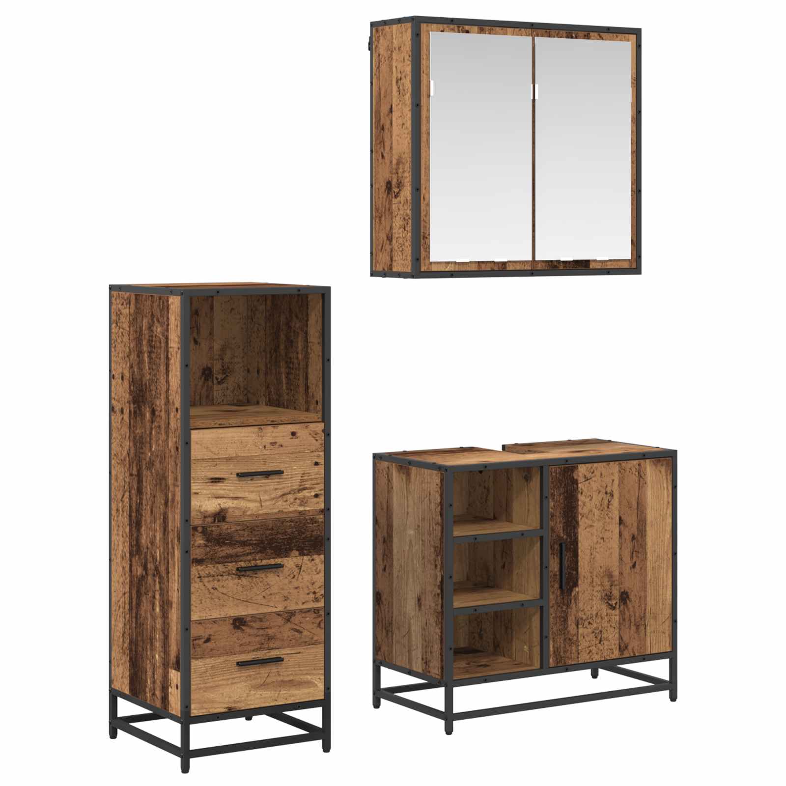 Badezimmermöbel-Set mit Schubladen 3 pcs Altholz Holzwerkstoff
