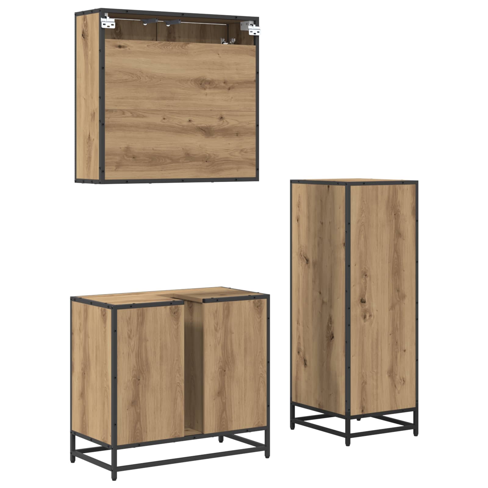 Badezimmermöbel-Set mit Regal 3 pcs Artisan-Eiche Holzwerkstoff