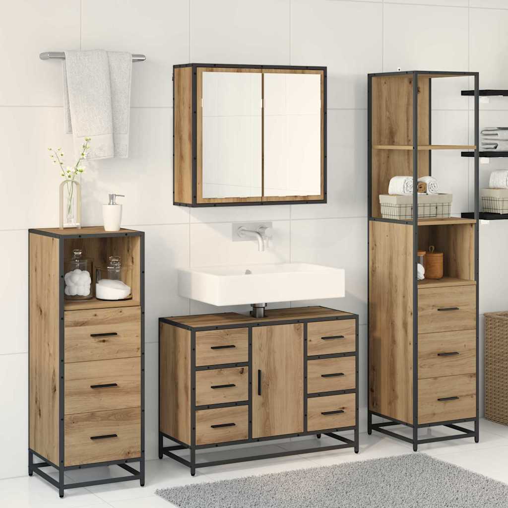 Badezimmermöbel-Set mit Regal 3 pcs Artisan-Eiche Holzwerkstoff