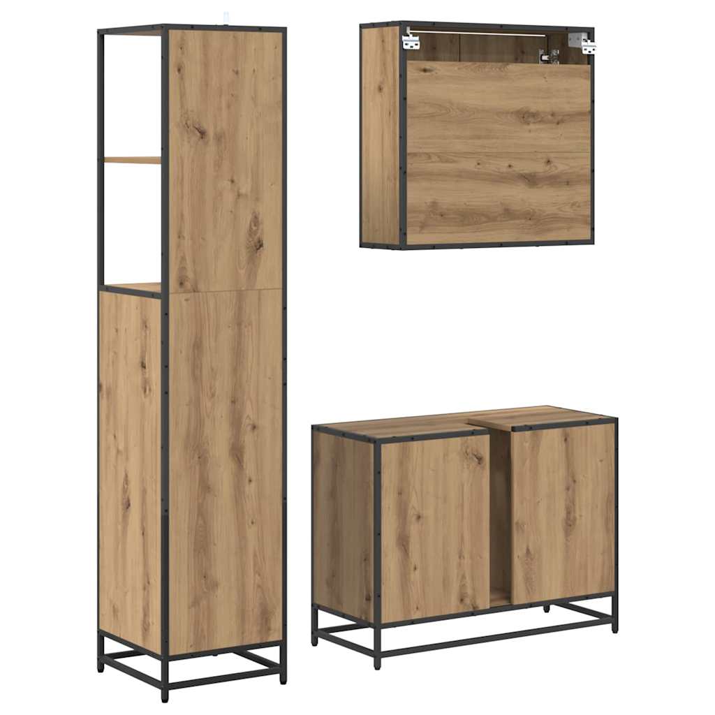 Badezimmermöbel-Set mit Regal 3 pcs Artisan-Eiche Holzwerkstoff