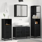 Badezimmermöbel-Set 3 pcs Schwarz Eichen-Optik Holzwerkstoff