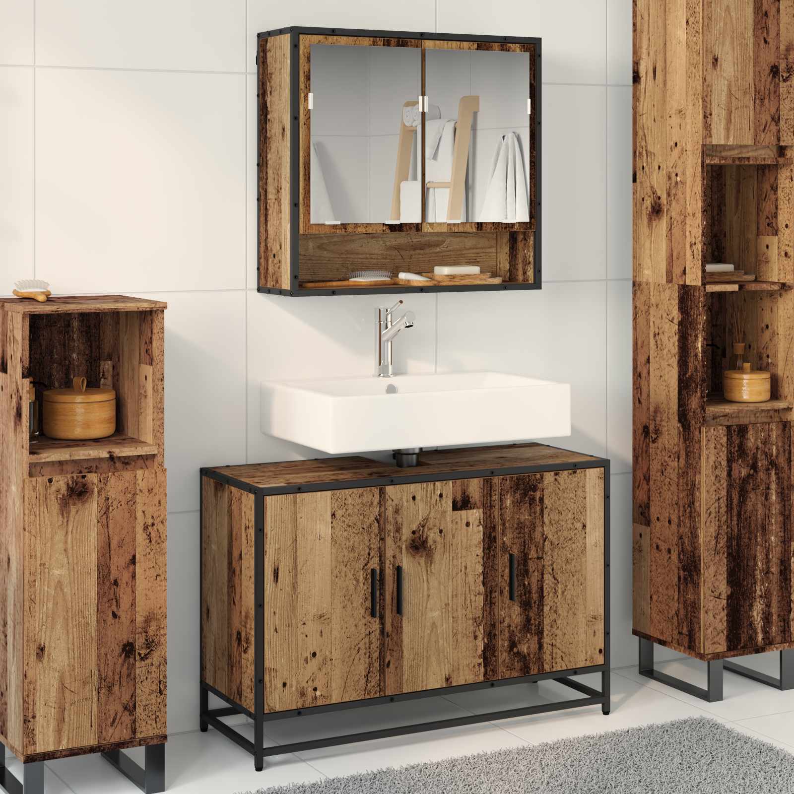 Badezimmermöbel-Set mit Regal 2 pcs Altholz Holzwerkstoff