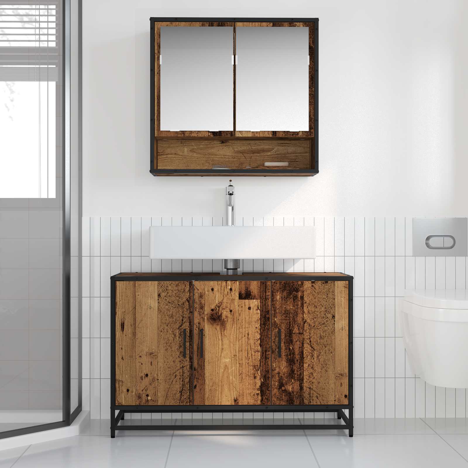 Badezimmermöbel-Set mit Regal 2 pcs Altholz Holzwerkstoff