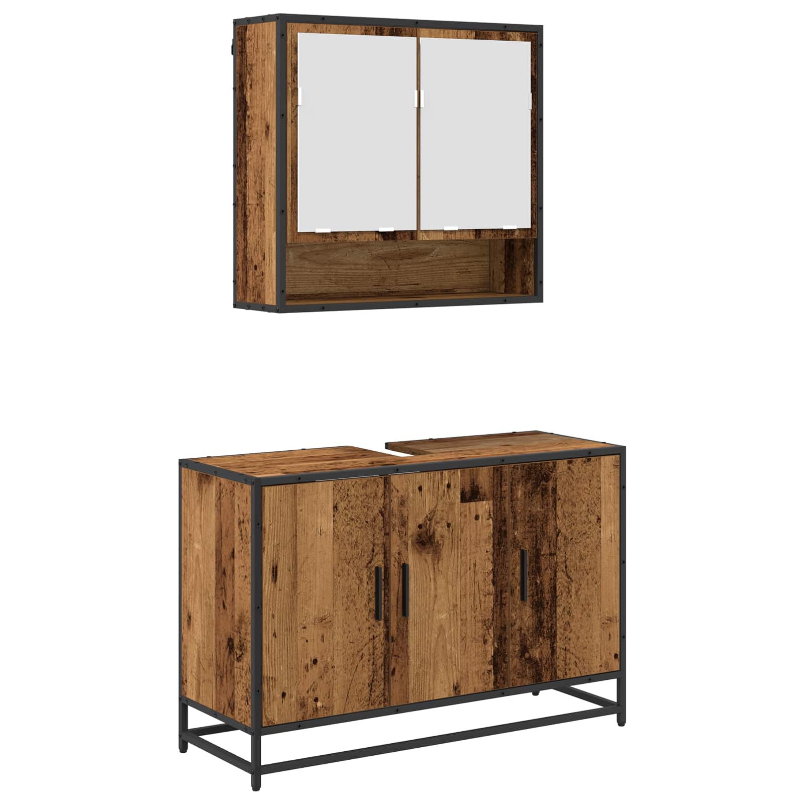 Badezimmermöbel-Set mit Regal 2 pcs Altholz Holzwerkstoff