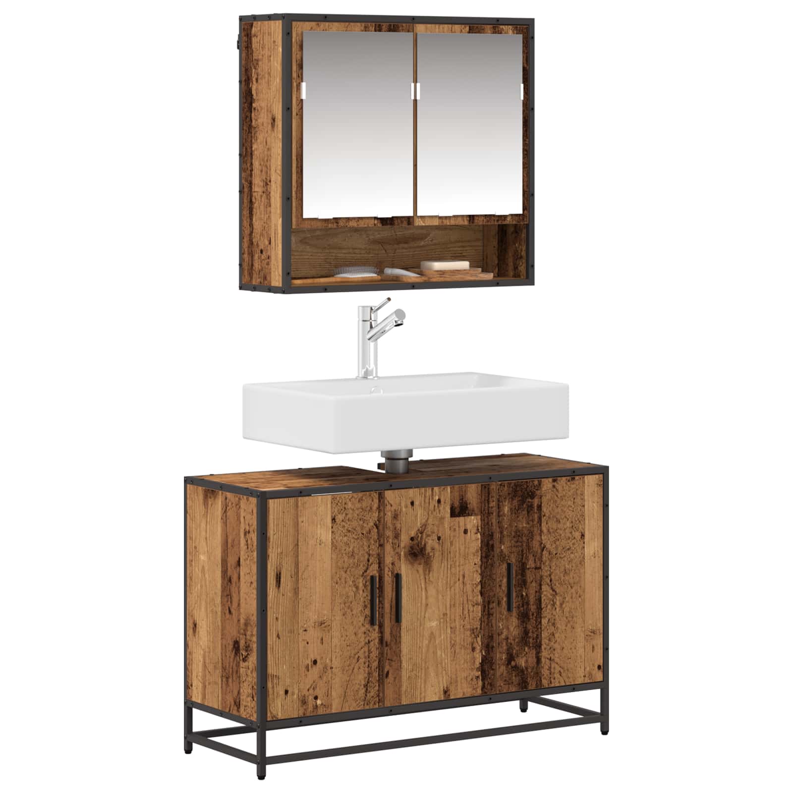 Badezimmermöbel-Set mit Regal 2 pcs Altholz Holzwerkstoff